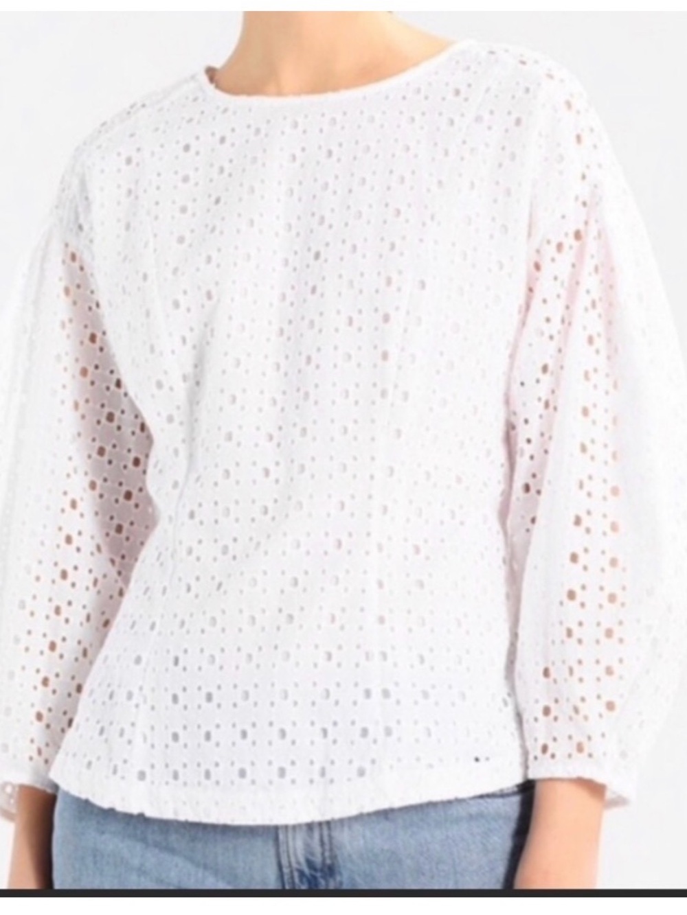 Banana Republic White Eyelet Long Sleeve Blouse